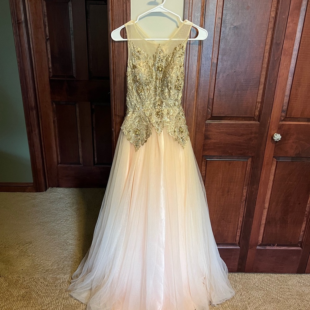Elegant Gold and Cream Prom Dress